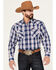 Image #1 - Rodeo Clothing Men's Plaid Print Long Sleeve Pearl Snap Western Shirt, Navy, hi-res