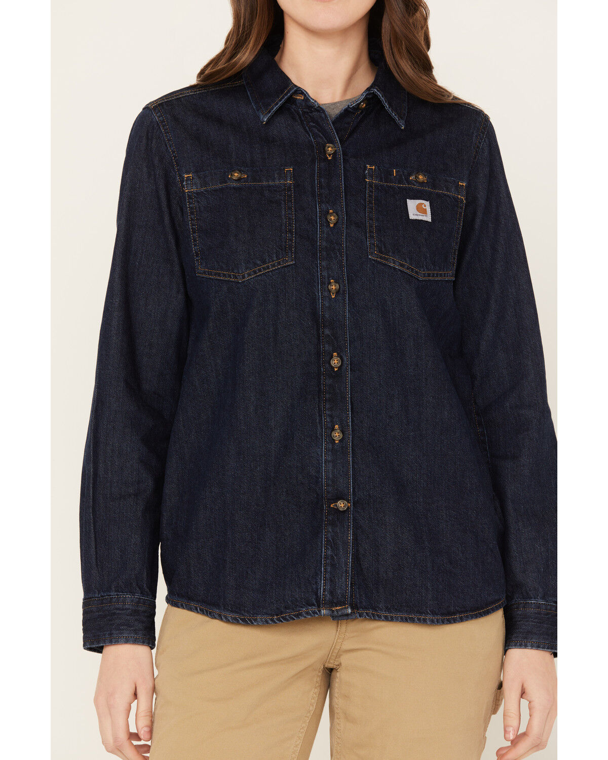 Image #3 - Carhartt Women's Relaxed Fit Midweight Denim Long Sleeve Work Shirt, Blue, hi-res