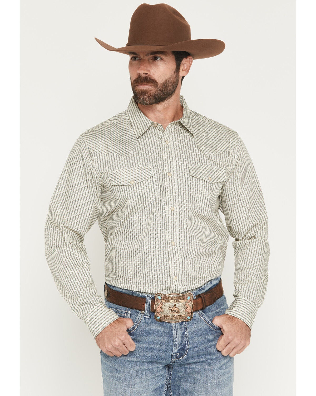 Gibson Trading Co Men's Circuit Striped Print Long Sleeve Snap Western Shirt - Big, Cream, hi-res