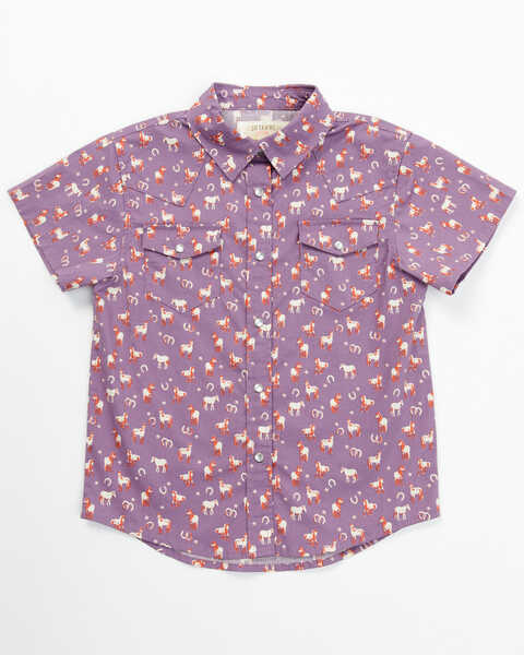Image #1 - Shyanne Toddler Girls' Printed Short Sleeve Snap Western Stretch Shirt, Purple, hi-res