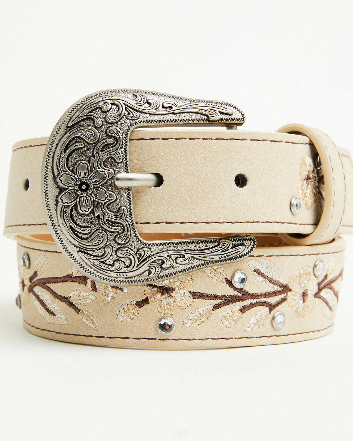Shyanne Girls' Corrine Floral Embroidered Belt, Cream, hi-res