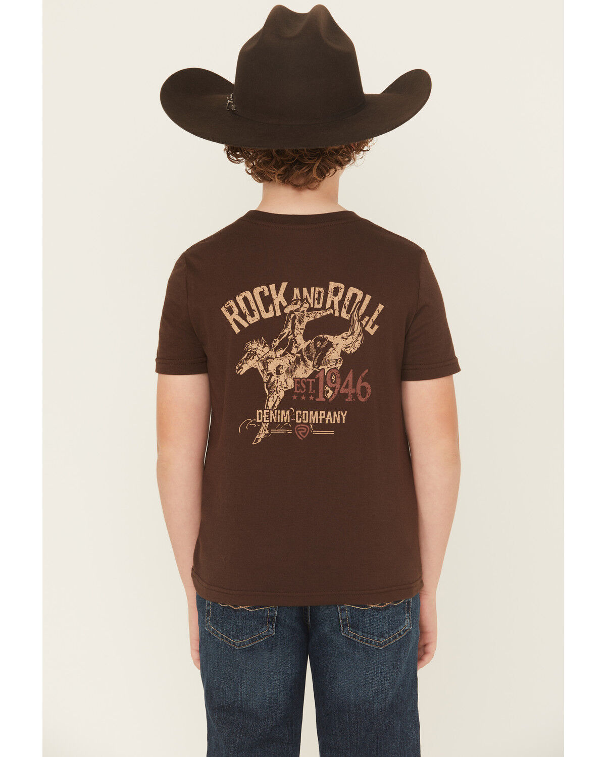 Image #1 - Rock & Roll Denim Boys' Bronco Rider Short Sleeve Graphic T-Shirt, Dark Brown, hi-res