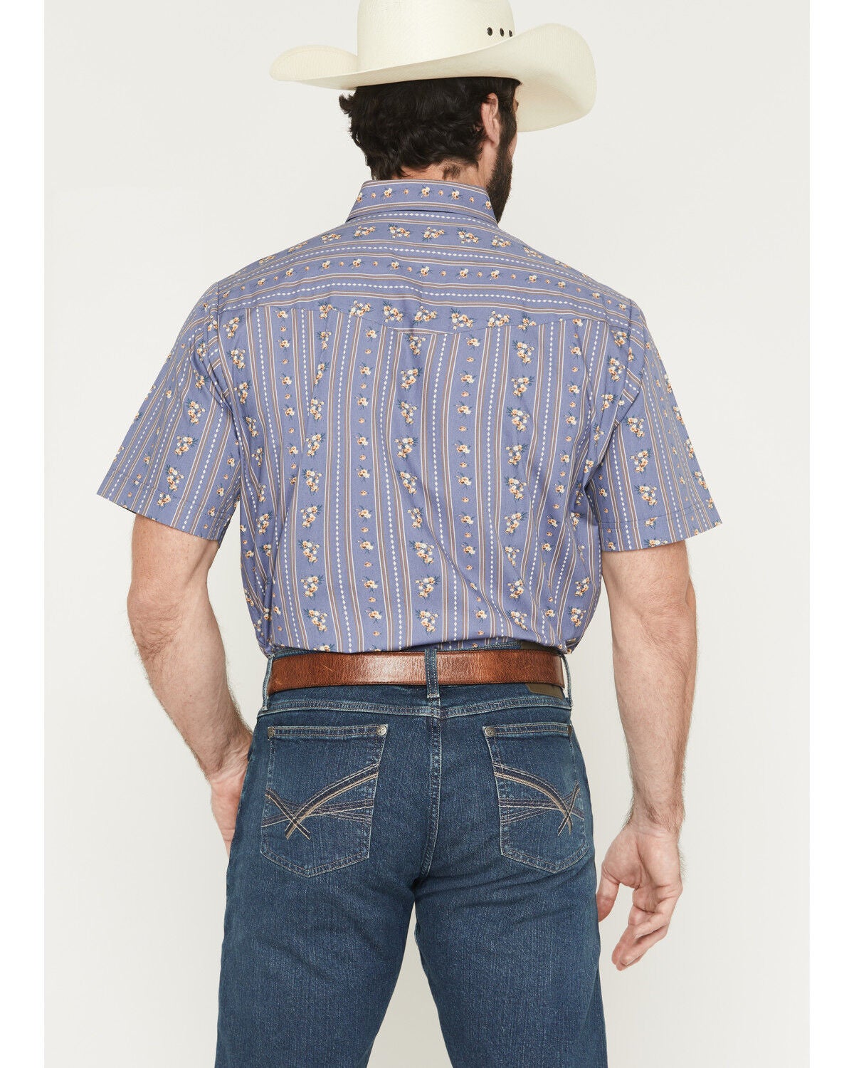 Image #4 - Ely Walker Men's Wallpaper Floral Short Sleeve Pearl Snap Western Shirt, Blue, hi-res