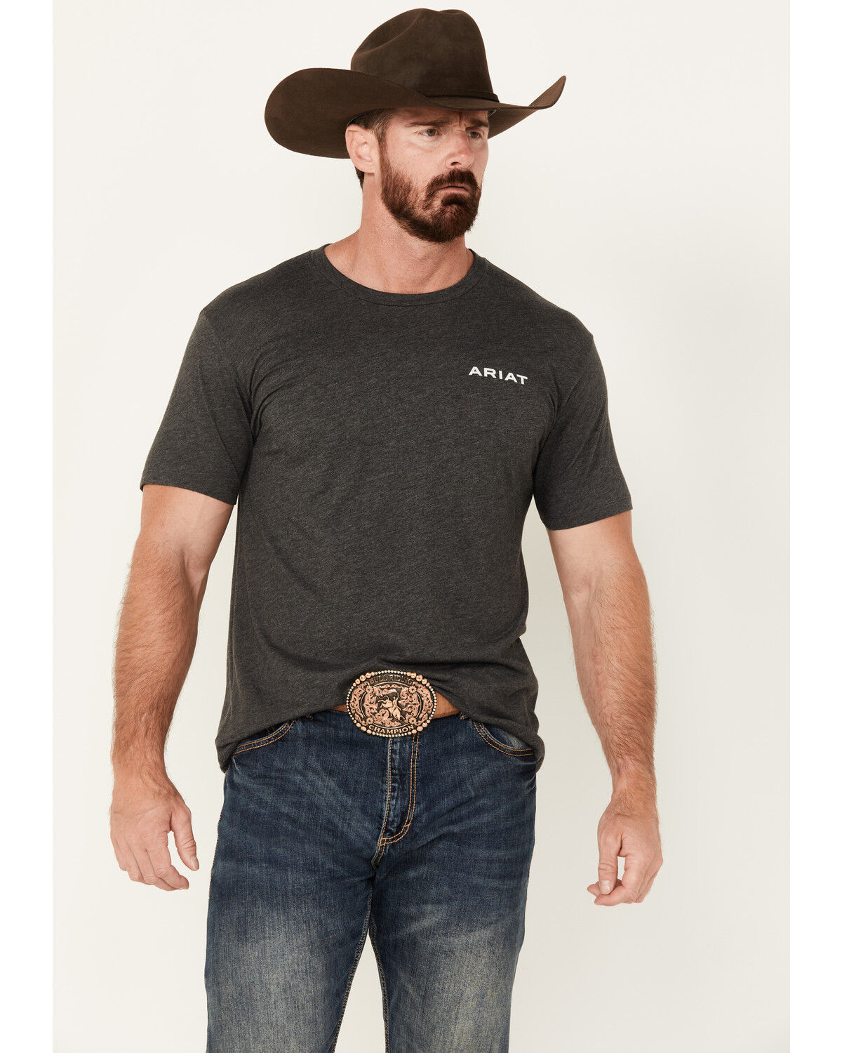 Image #4 - Ariat Men's Wooden Badges Logo Short Sleeve Graphic T-Shirt, Charcoal, hi-res