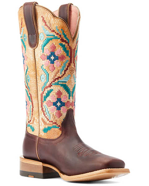 Ariat Women's Frontier Danielle Western Boots - Broad Square Toe , Brown, hi-res