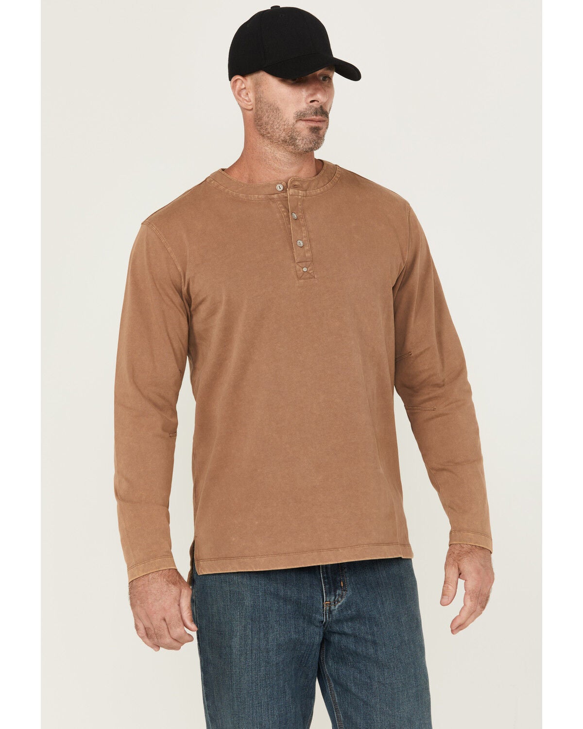 Thorogood Men's Heavyweight Vintage Wash Long Sleeve Henley Shirt, Khaki, hi-res