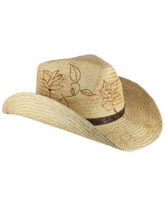 Shyanne Women's Floral Branded Straw Cowboy Hat, Tan, hi-res