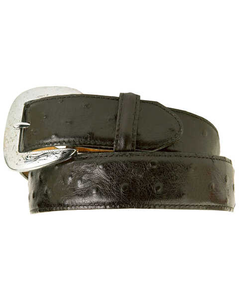Image #1 - Tony Lama Men's Ostrich Print Leather Belt - Reg & Big, Black, hi-res