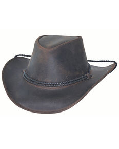 Bullhide Black Chocolate Hilltop Leather Outback Western Hat , Black, hi-res