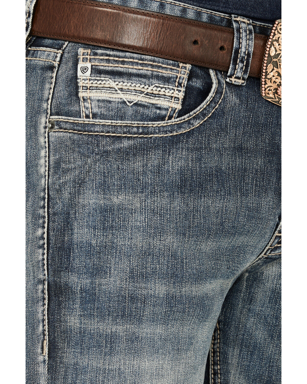 Image #2 - Rock & Roll Denim Men's Double Barrel Medium Vintage Wash Relaxed Stackable Bootcut Stretch Denim Jeans, Medium Wash, hi-res