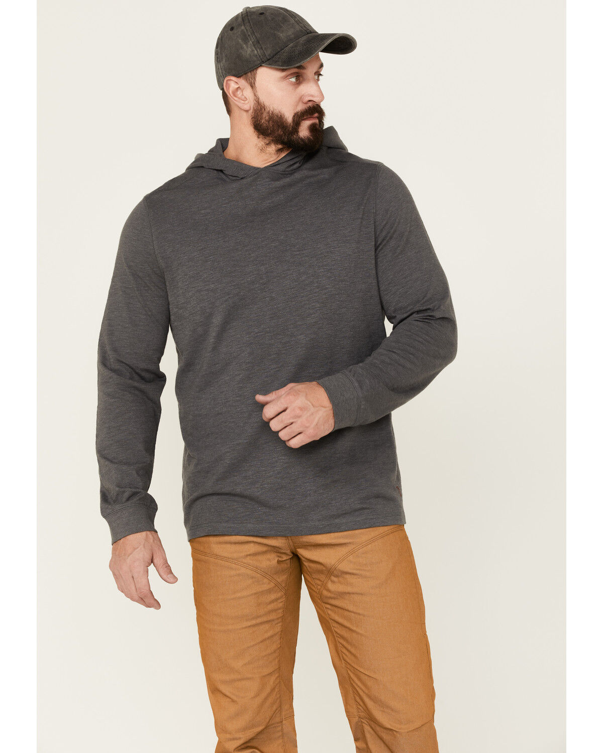 Image #1 - Brothers and Sons Men's Solid Heather Slub Long Sleeve Hooded Sweatshirt, Charcoal, hi-res
