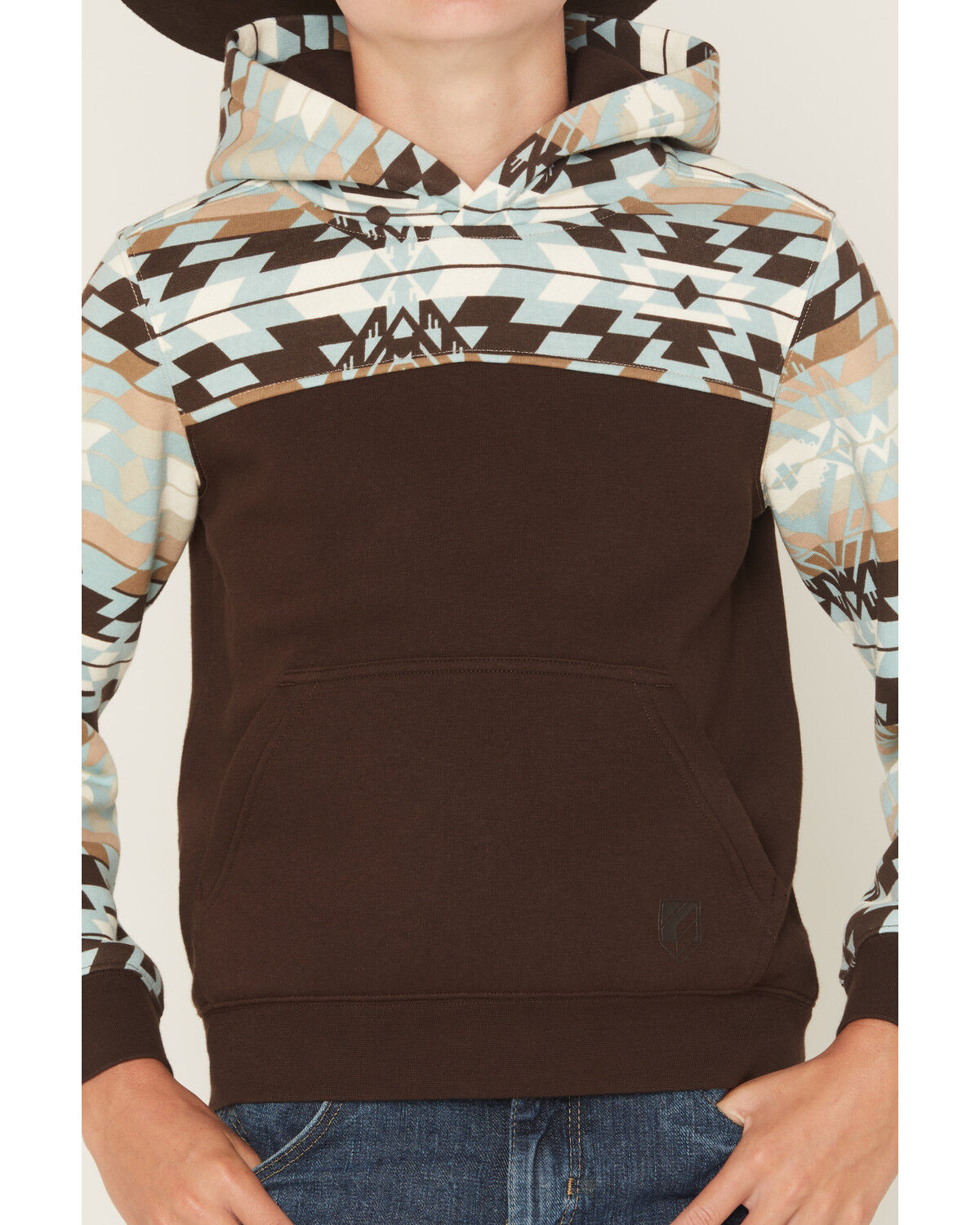 Image #3 - RANK 45® Boys' Dusted Southwestern Colorblock Hooded Sweatshirt, Coffee, hi-res