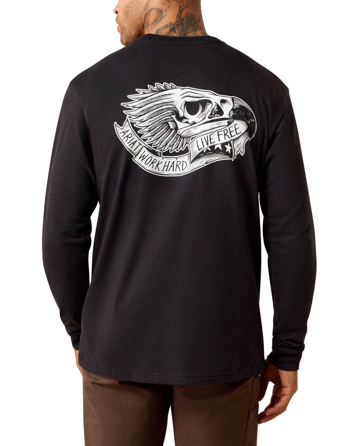 Ariat Men's Rebar Cotton Strong&trade; Eagle Skull Long Sleeve Work T-Shirt, Black, hi-res
