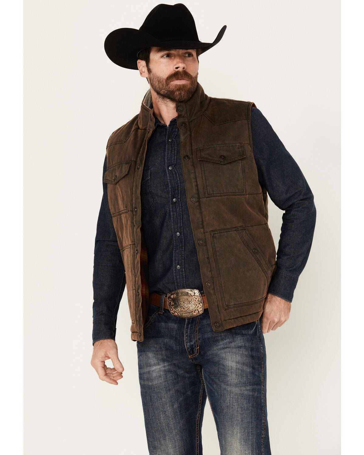 Cody James Men's Oil Slick Snap Vest - Big, Brown, hi-res