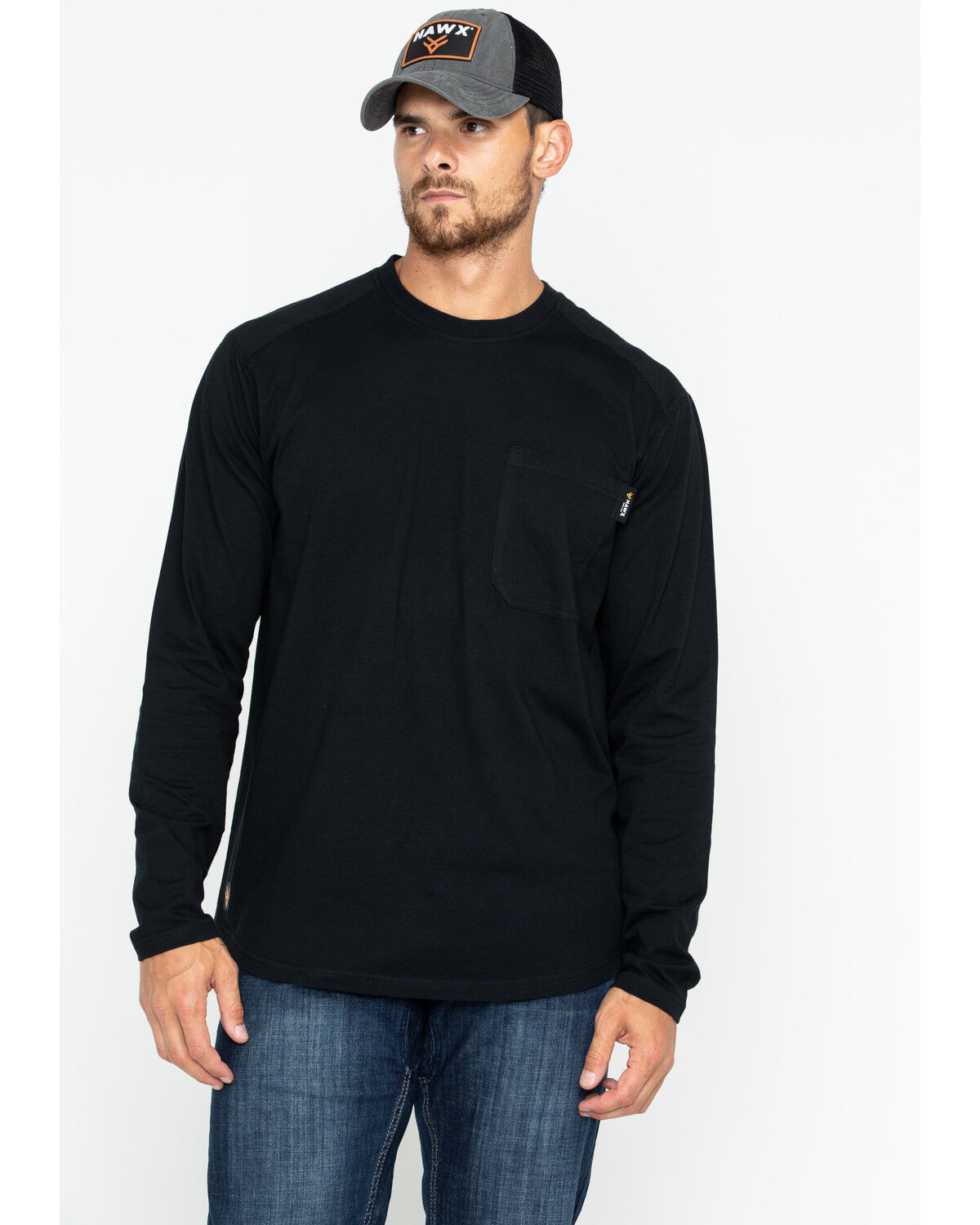 Image #1 - Hawx Men's Black Logo Crew Long Sleeve Work T-Shirt - Big, Black, hi-res