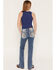 Image #1 - Miss Me Girls' Medium Wash Floral Fleur de Lis Bootcut Stretch Denim Jeans, Medium Wash, hi-res