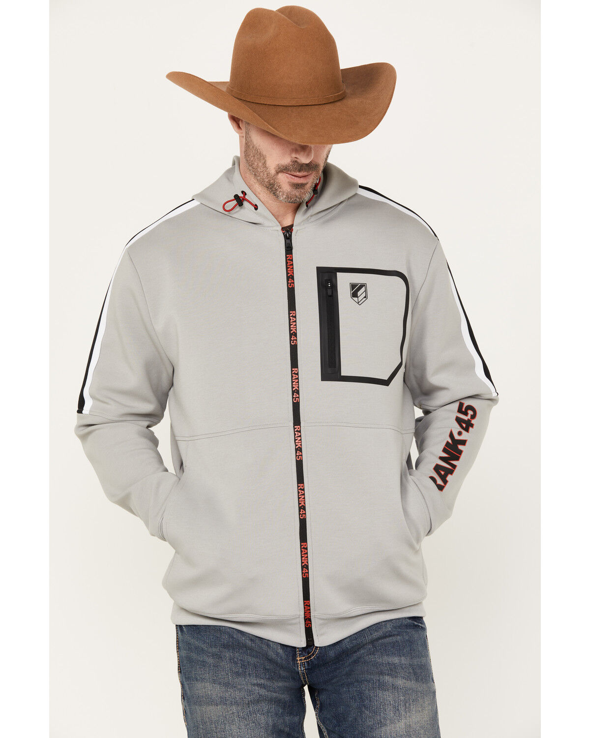 Image #1 - RANK 45® Men's Champion Full Zip Hooded Jacket, Grey, hi-res