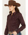 Image #3 - Ariat Women's Ancestry Print Team Kirby Long Sleeve Button-Down Western Shirt, Maroon, hi-res