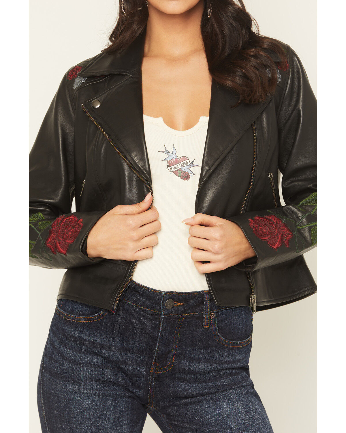 Image #4 - Idyllwind Women's Glenrose Floral Leather Jacket, Black, hi-res