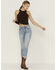 Cleo + Wolf Women's Exposed Button Fly Slim Straight Denim Jeans, Medium Wash, hi-res
