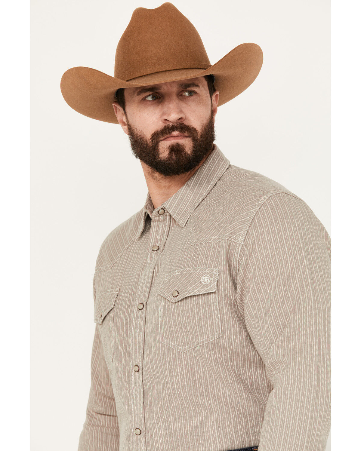 Image #2 - Blue Ranchwear Men's Laramie Striped Long Sleeve Western Snap Shirt, Cream, hi-res