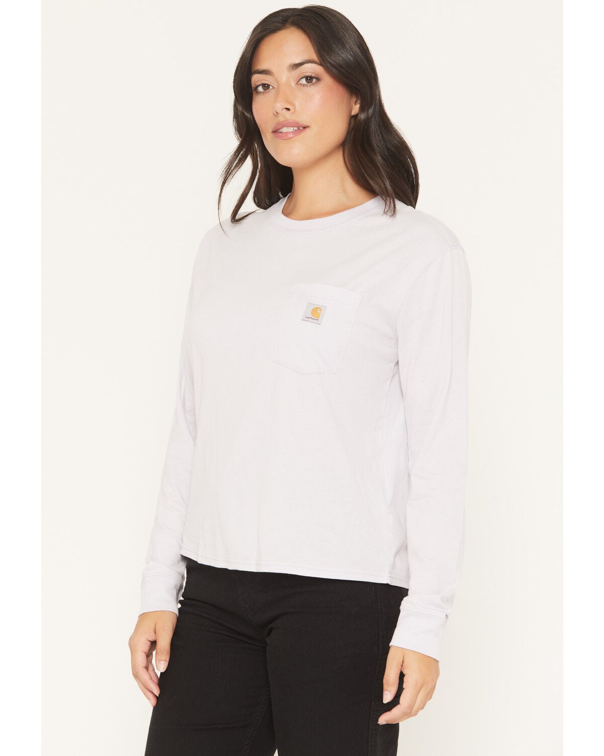 Image #2 - Carhartt Women's TENCEL&trade; Fiber Series Loose Fit Long Sleeve Crewneck Pocket T-Shirt, Lavender, hi-res