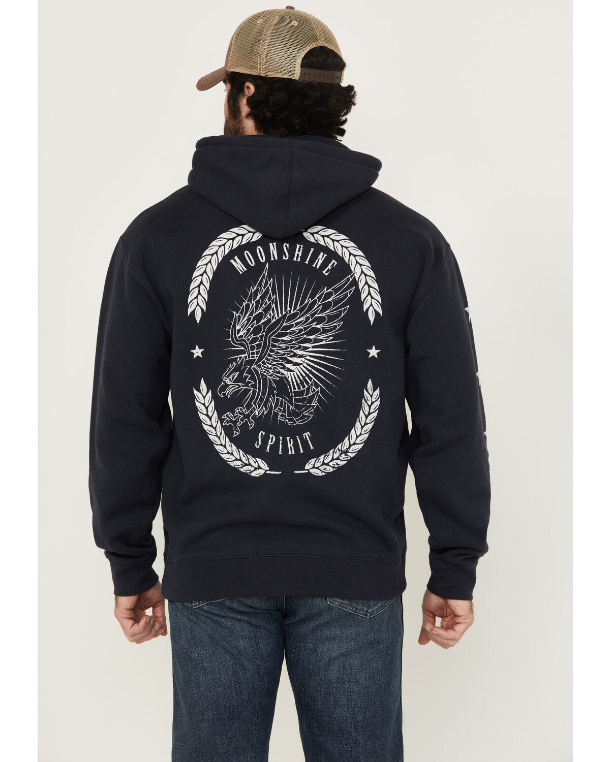Image #1 - Moonshine Spirit Men's Eagle Star Graphic Hooded Sweatshirt, Navy, hi-res