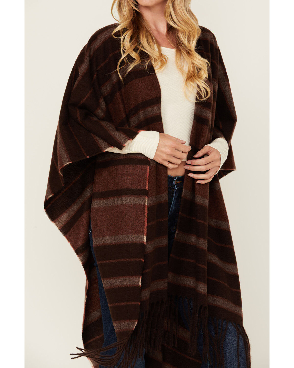 Image #3 - Shyanne Women's Striped Fringe Blanket Shawl, Mauve, hi-res