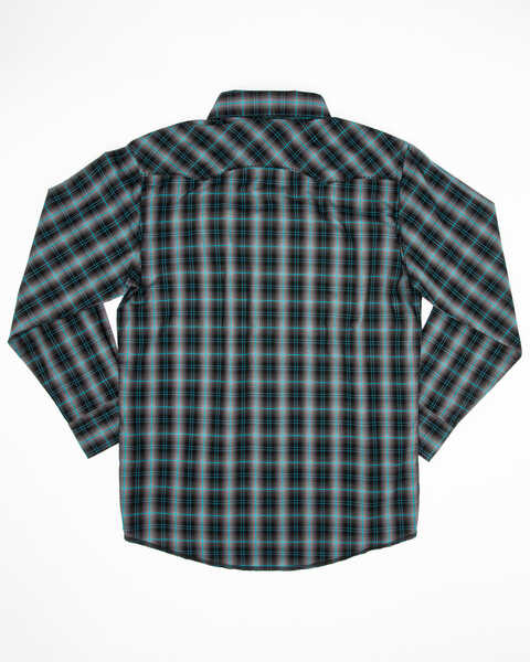 Wrangler Boys' Plaid Print Long Sleeve Snap Western Shirt , Grey, hi-res