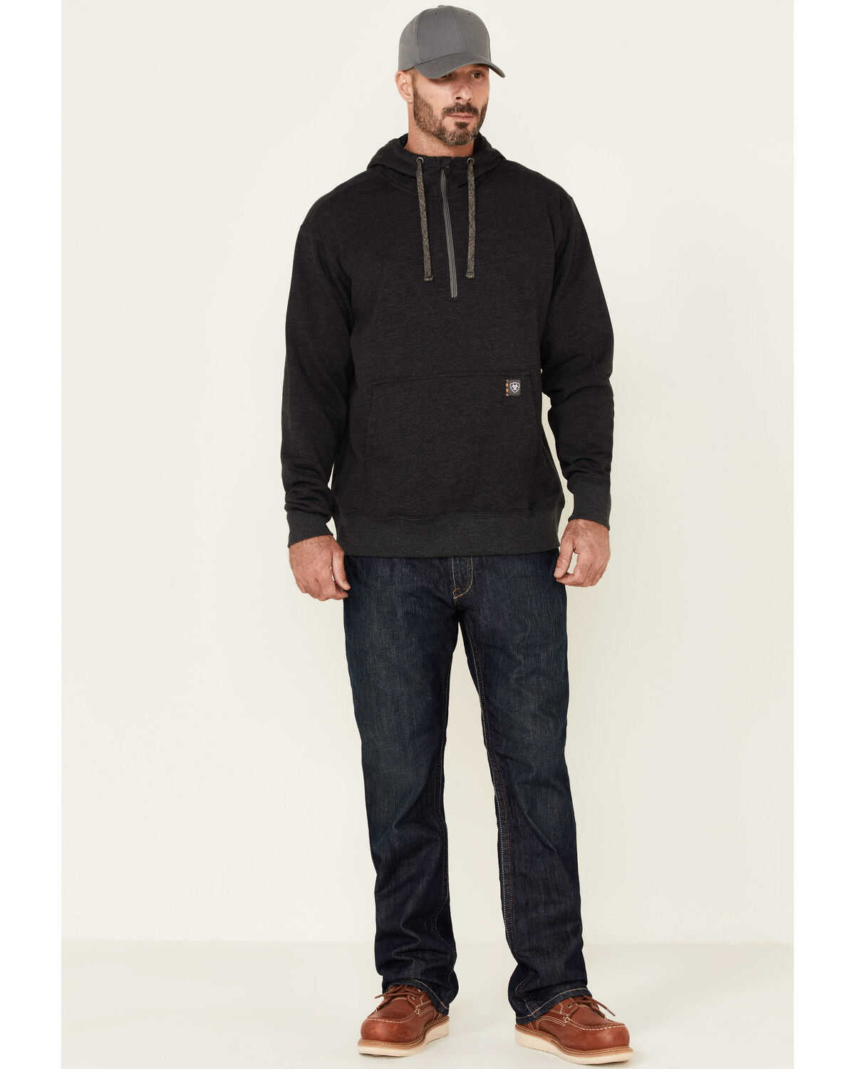 Image #2 - Ariat Men's Charcoal Rebar Workman 1/4 Zip Front Work Hooded Pullover, Charcoal, hi-res