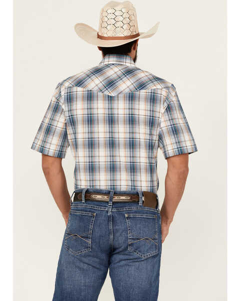 Image #4 - Roper Men's Medium Plaid Print Short Sleeve Pearl Snap Western Shirt, Blue, hi-res