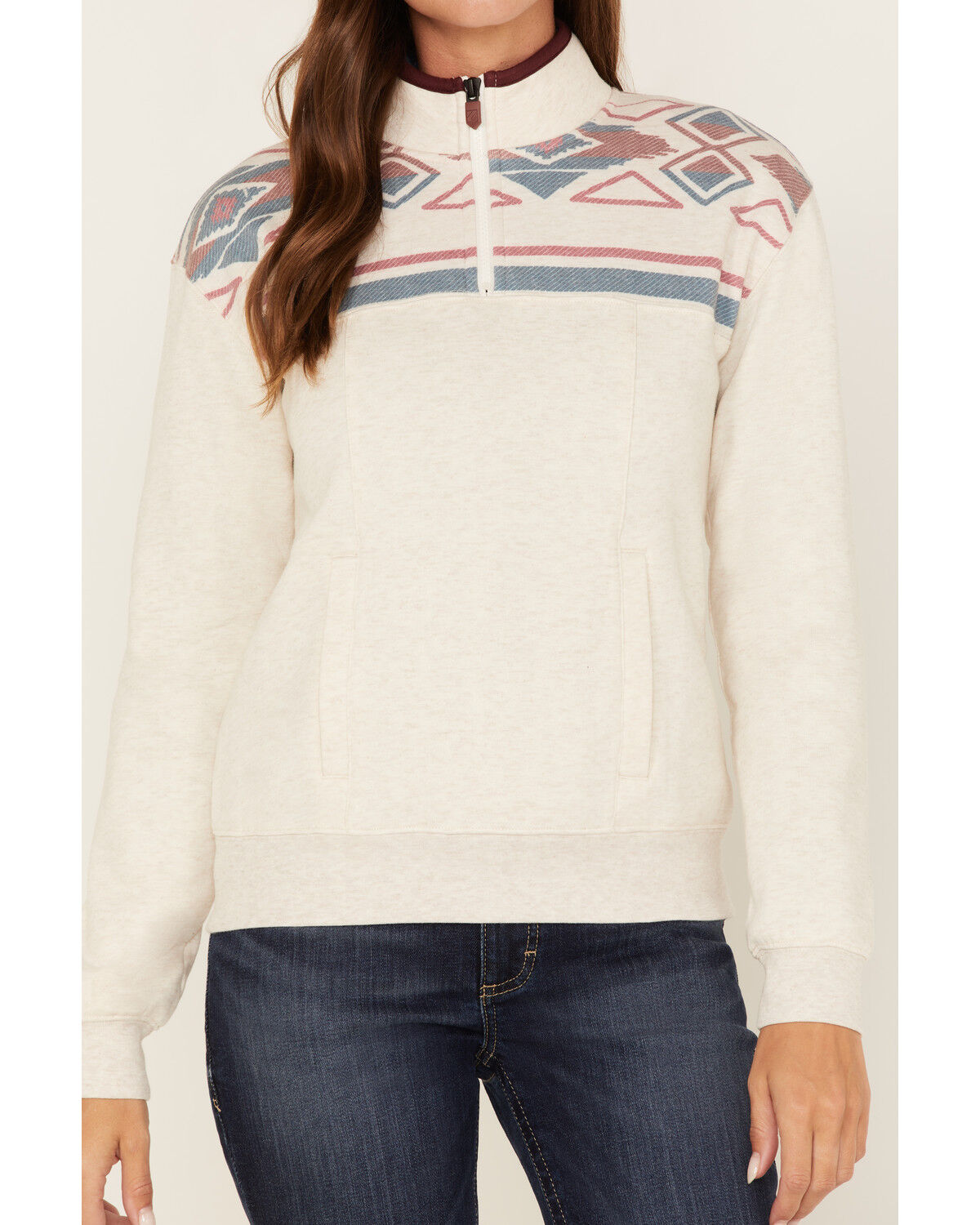 Image #3 - RANK 45® Women's 1/4 Zip Southwestern Print Contrast Pullover, Oatmeal, hi-res