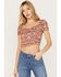 Image #2 - Idyllwind Women's Rose Printed Crop Top, Maroon, hi-res