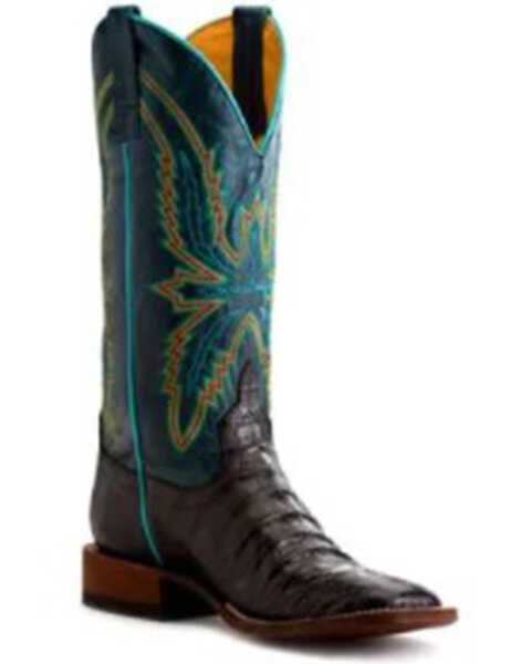 Macie Bean Women's Bite In Shining Armor Caiman Print Leather Western Boot - Broad Square Toe , Blue, hi-res