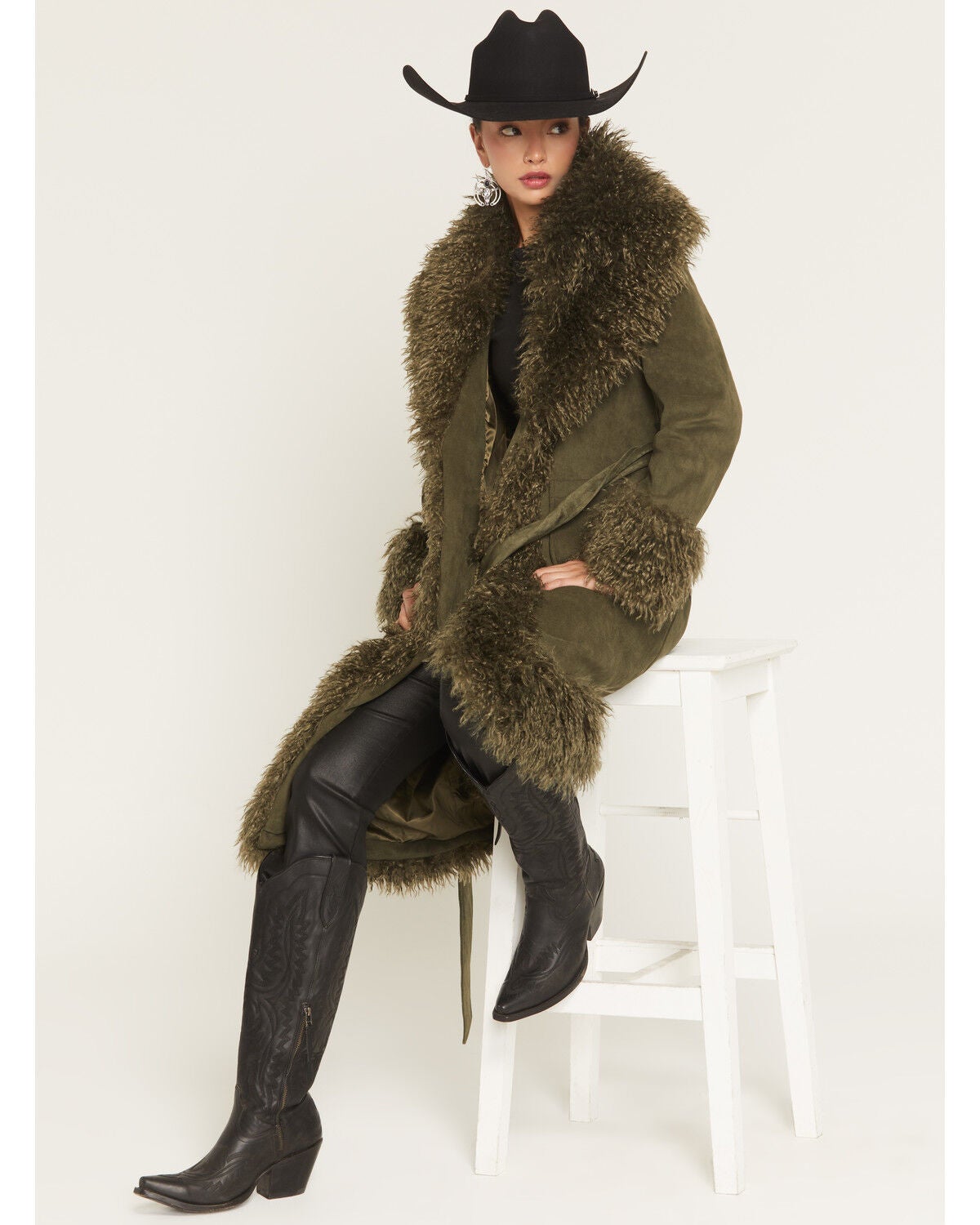 Azalea Wang Women's Gilda Faux Suede Coat, Olive, hi-res