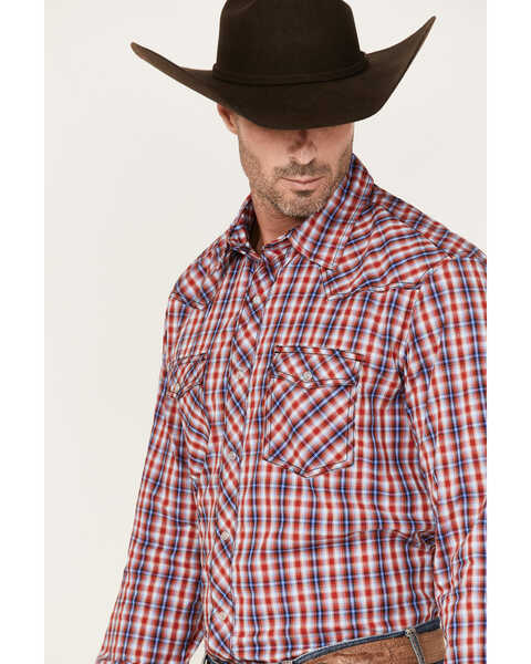 Image #2 - Wrangler 20X Men's Plaid Print Competition Advanced Comfort Long Sleeve Pearl Snap Western Shirt, Red, hi-res