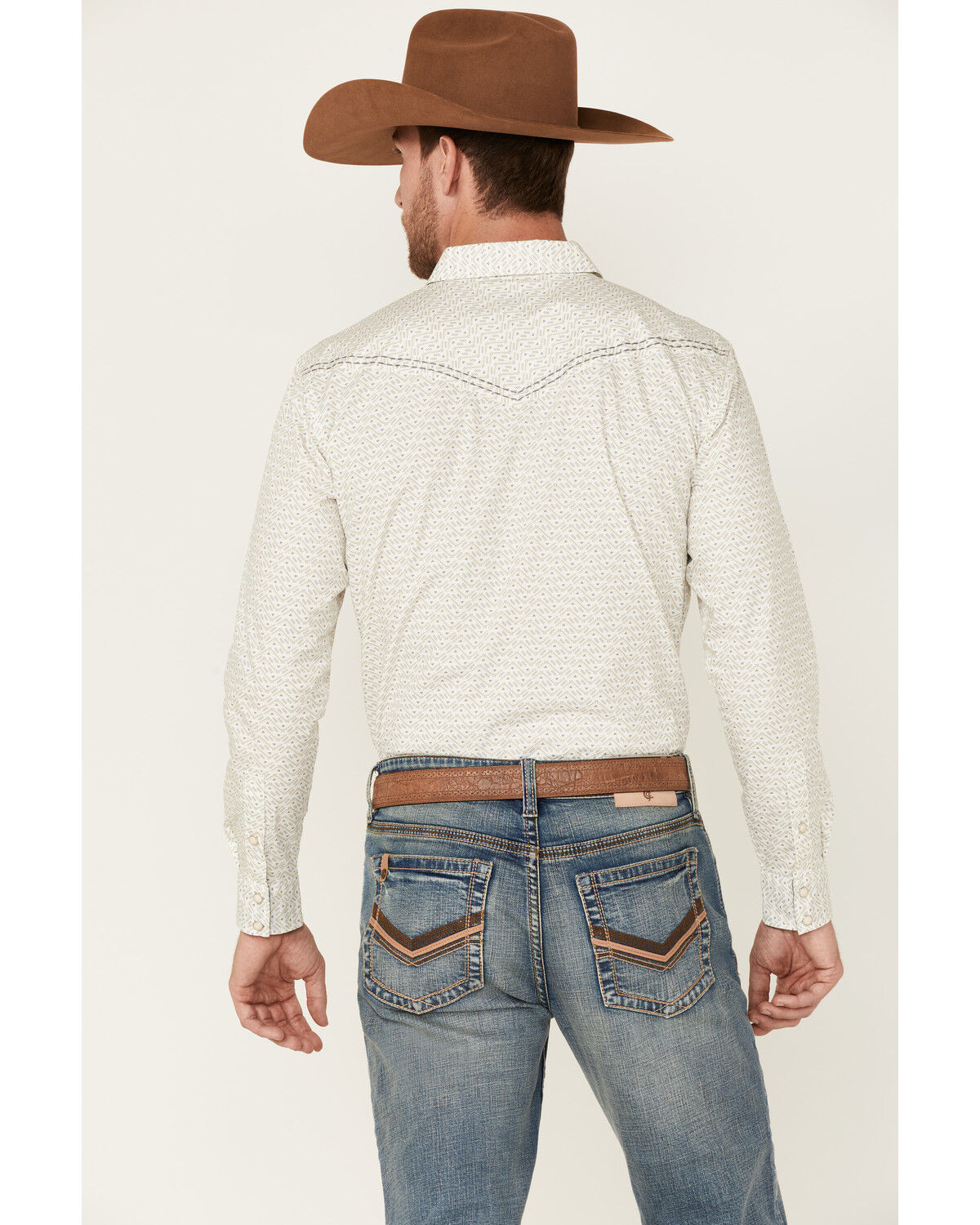 Image #5 - Cody James Men's Crackle Southwestern Geo Print Long Sleeve Snap Western Shirt, White, hi-res