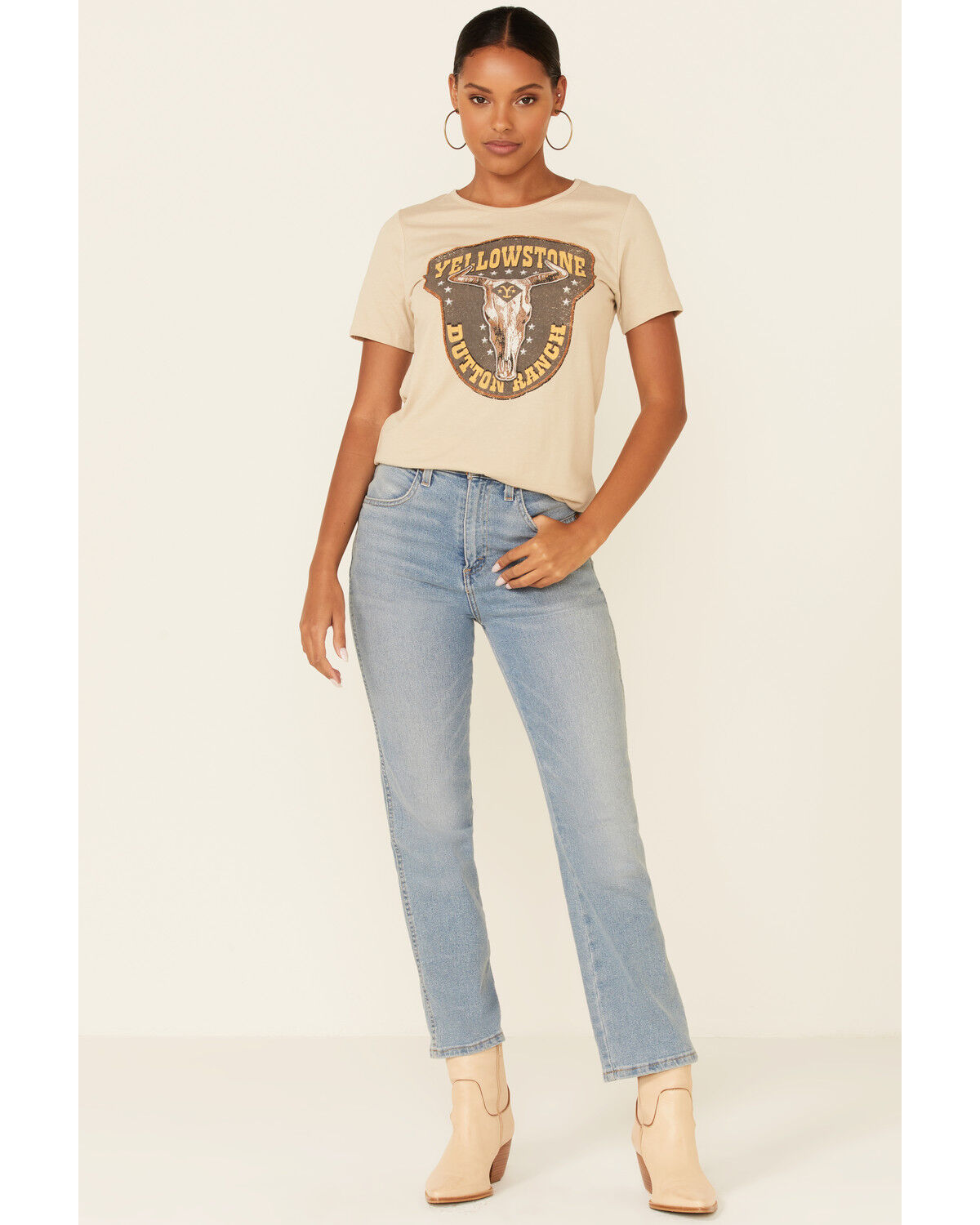 Image #2 - Paramount Network’s Yellowstone Women's Dutton Ranch Steerhead Graphic Short Sleeve Tee, Ivory, hi-res