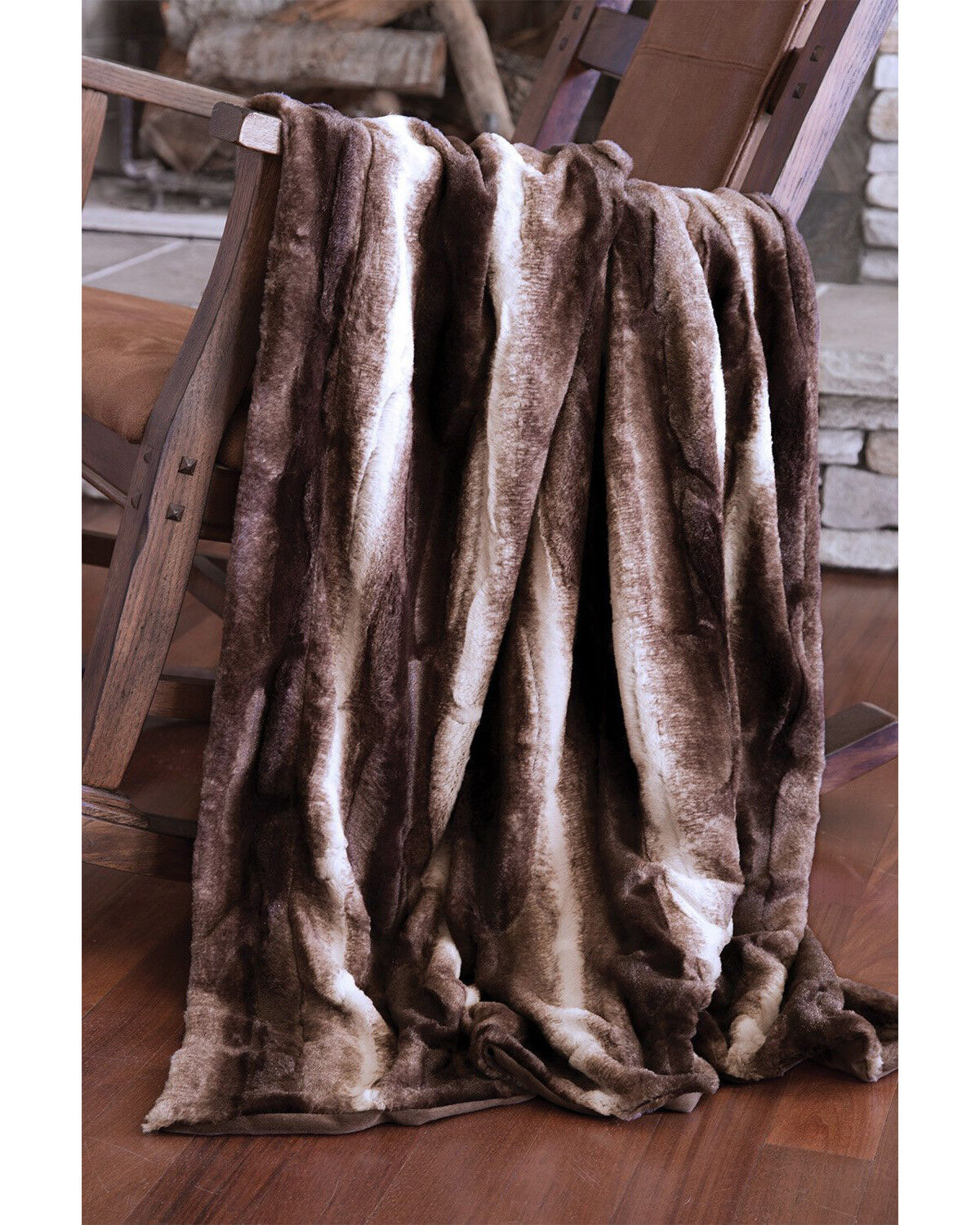 Image #1 - Carstens Home Brown Striped Chinchilla Plush Faux Fur Throw Blanket, Brown, hi-res