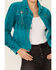 Image #3 - Scully Fringe & Beaded Boar Suede Leather Jacket, Turquoise, hi-res