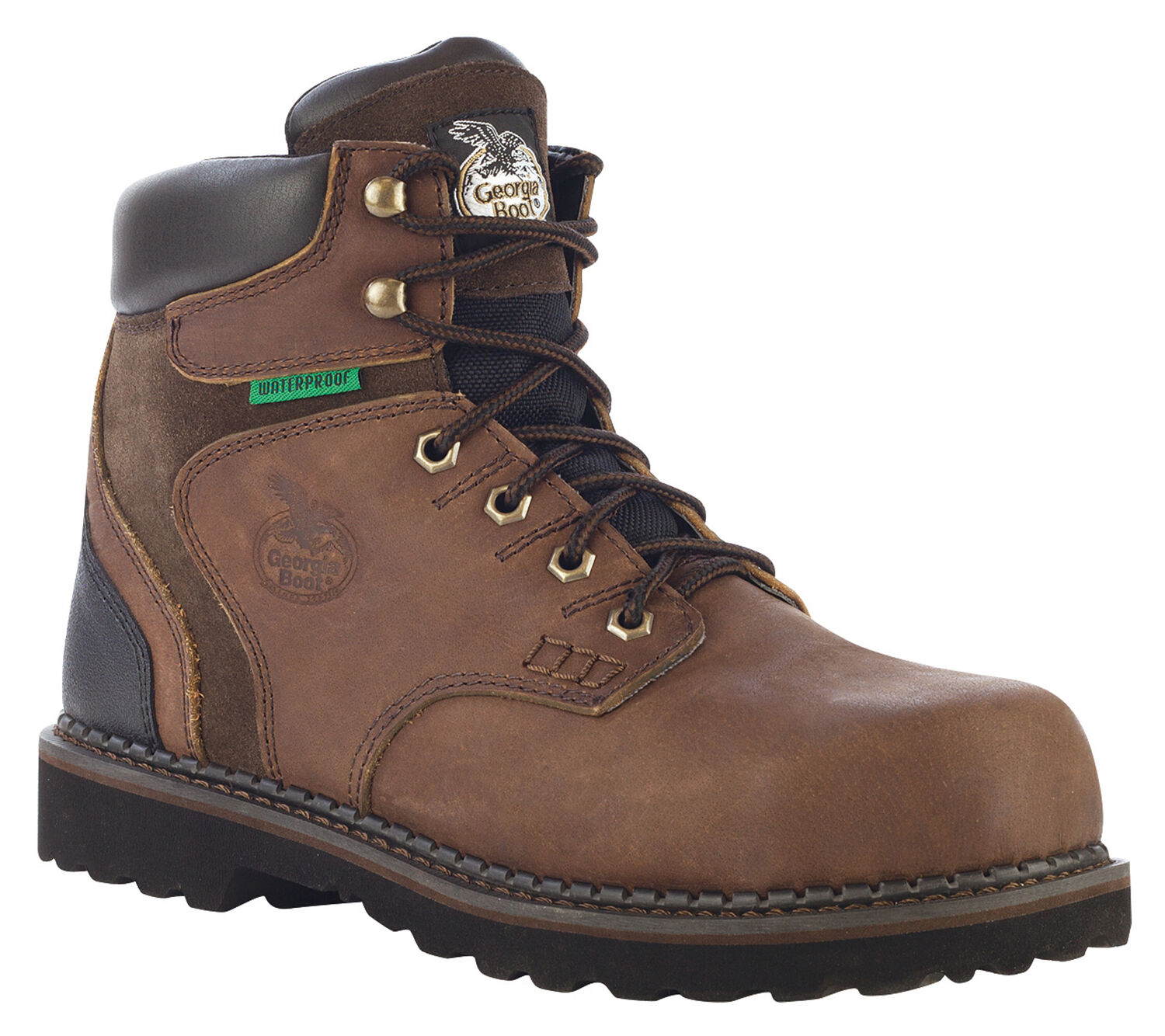 Image #1 - Georgia Boot Men's Brookville Waterproof Work Boots - Steel Toe, Dark Brown, hi-res