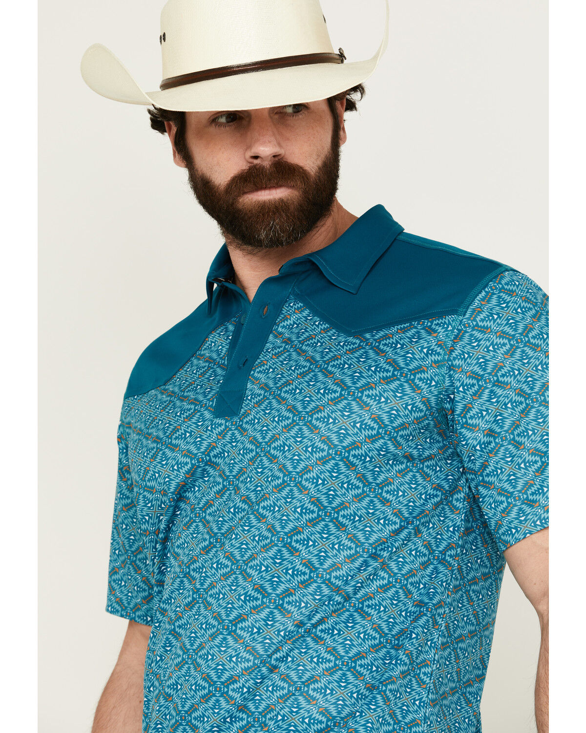 Image #2 - RANK 45® Men's Cameron Color Block Short Sleeve Polo Shirt, Teal, hi-res