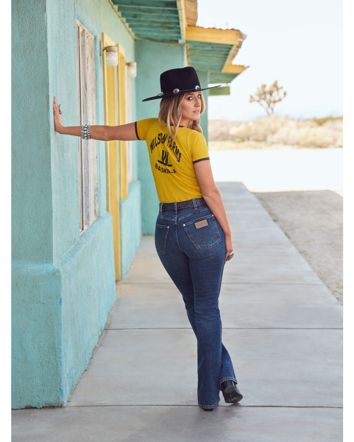 Image #1 - Wrangler X Lainey Wilson Women's Wilson Farms Short Sleeve Graphic Tee, Mustard, hi-res