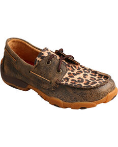 Twisted X Youth Girls' Brown Cheetah Moccasin Loafers , Brown, hi-res
