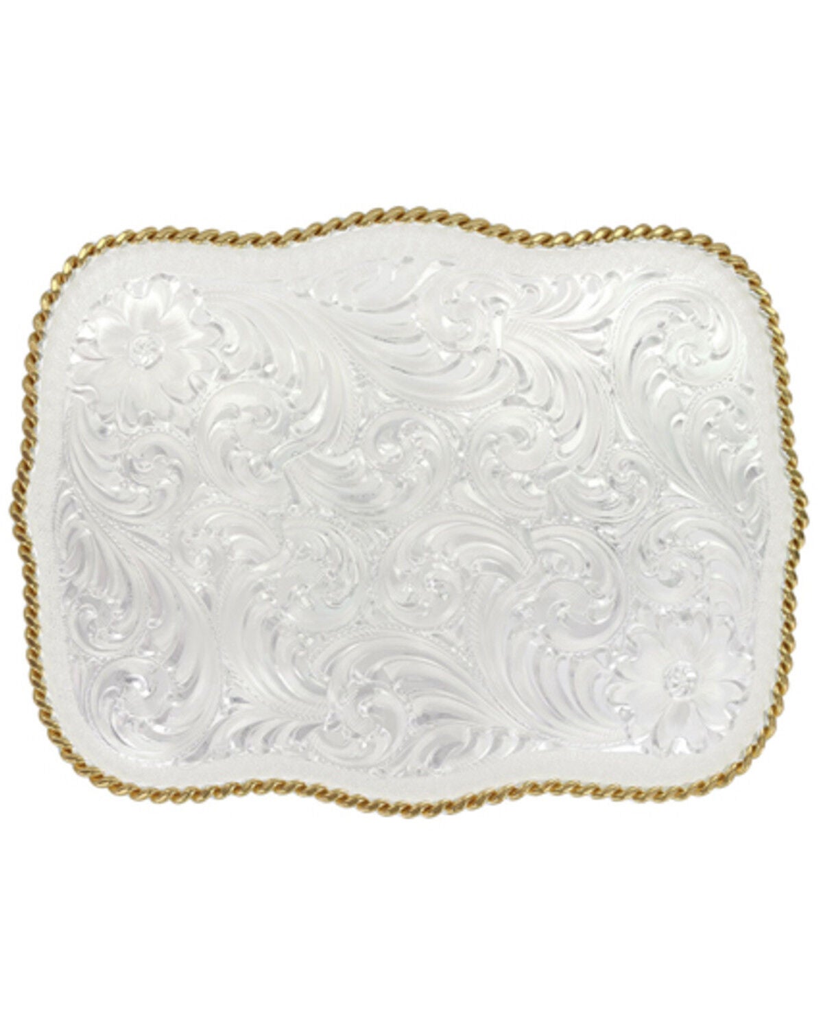 Image #1 - Montana Silversmiths Women's Large Scalloped Silver Engraved Western Belt Buckle, Silver, hi-res