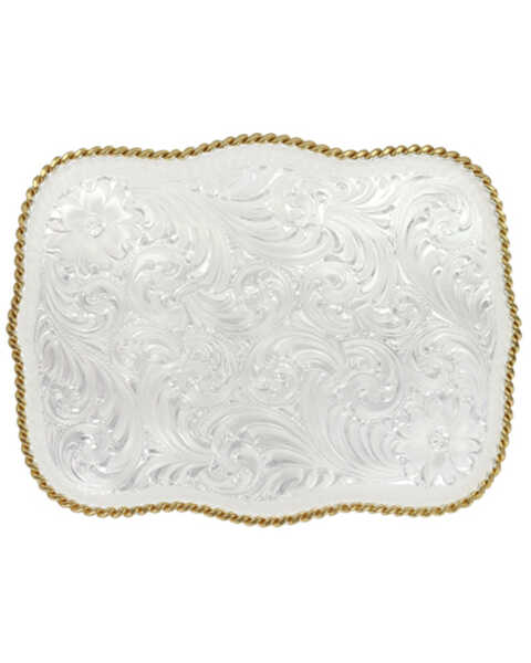 Montana Silversmiths Women's Large Scalloped Silver Engraved Western Belt Buckle, Silver, hi-res