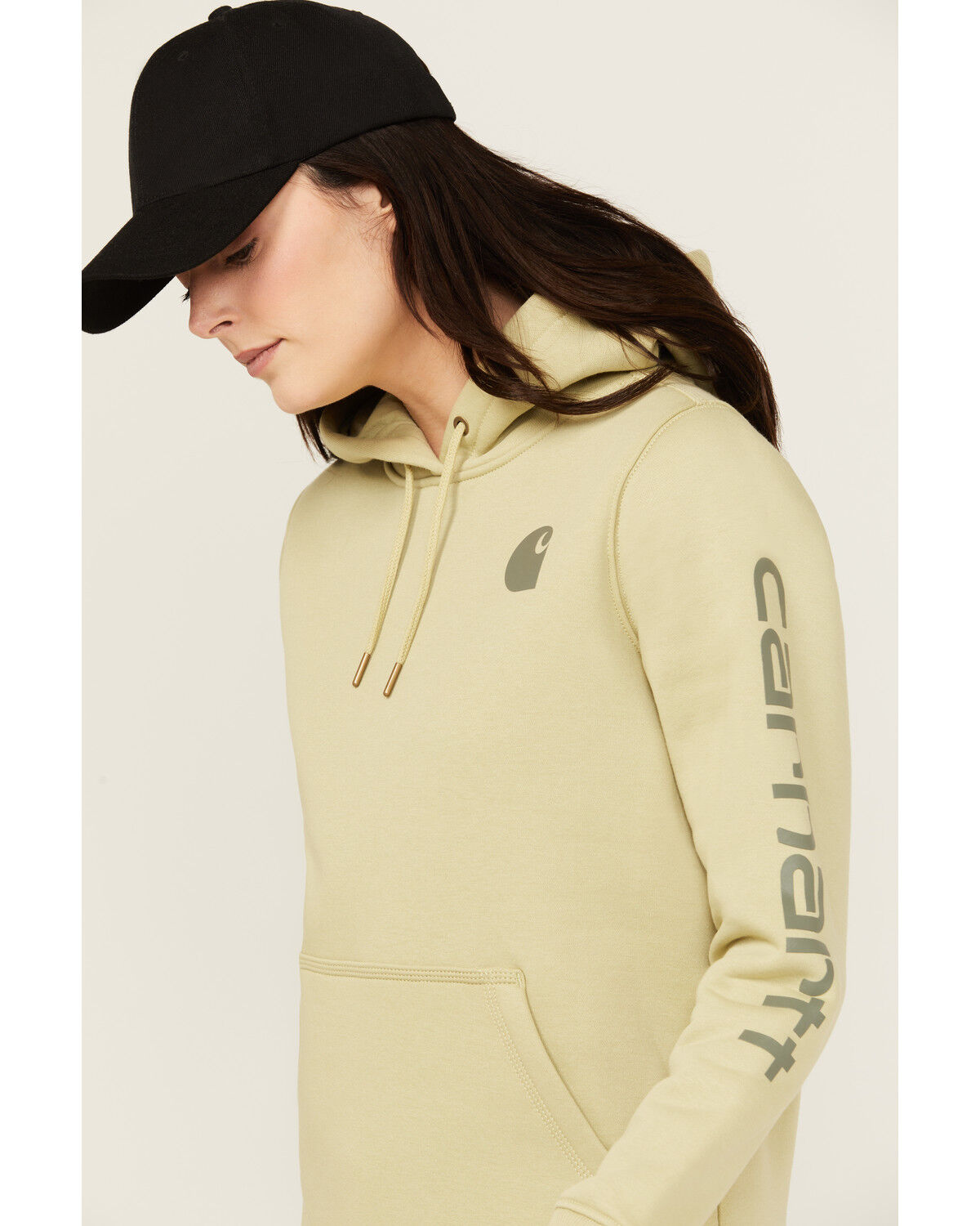 Image #2 - Carhartt Women's Relaxed Fit Midweight Logo Graphic Hoodie, Sand, hi-res