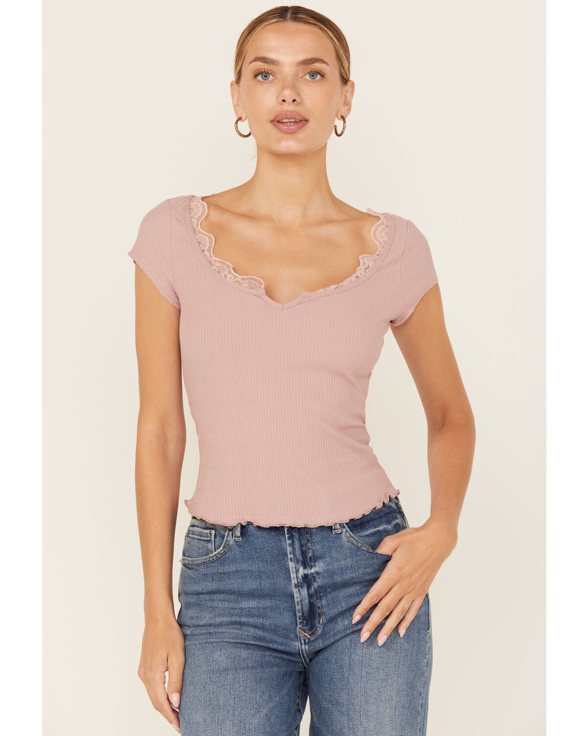 Image #1 - Free People Women's Classic Twist Short Sleeve Tee, Mauve, hi-res