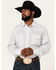 Image #1 - Roper Men's Teardrop Dot Geo Print Long Sleeve Pearl Snap Western Shirt , White, hi-res