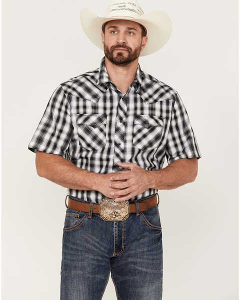 Image #1 - Wrangler Men's Plaid Short Sleeve Fashion Snap Western Shirt , Black, hi-res